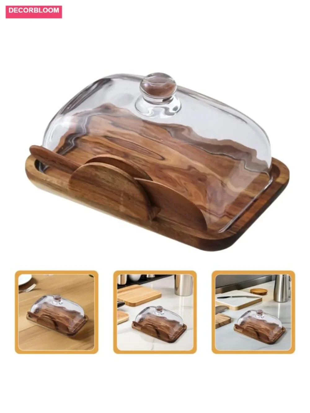 Vintage Wooden Bread Box with Glass Cover for Homemade Loaf Countertop Storage